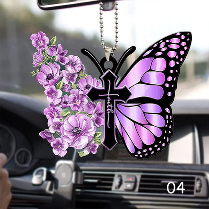 Butterfly Cross Car Mirror Pendant