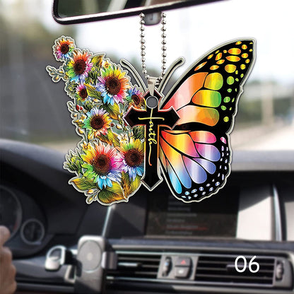 Butterfly Cross Car Mirror Pendant