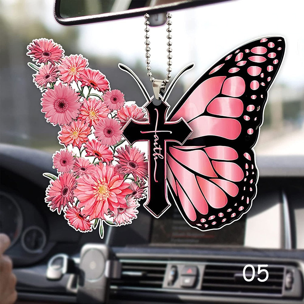 Butterfly Cross Car Mirror Pendant