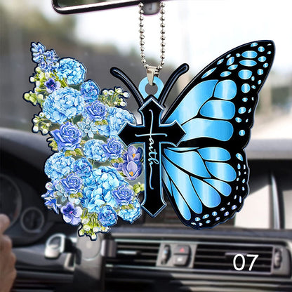 Butterfly Cross Car Mirror Pendant