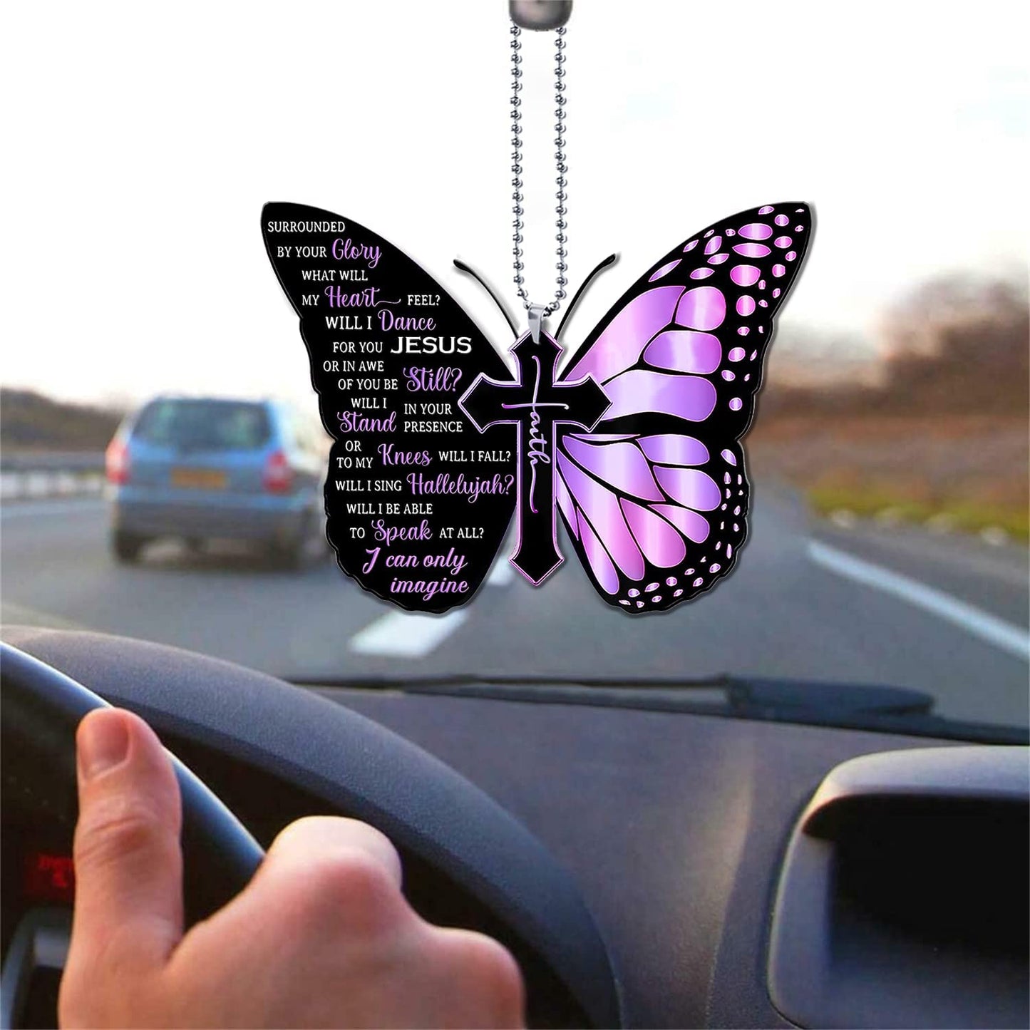 Butterfly Cross Car Mirror Pendant