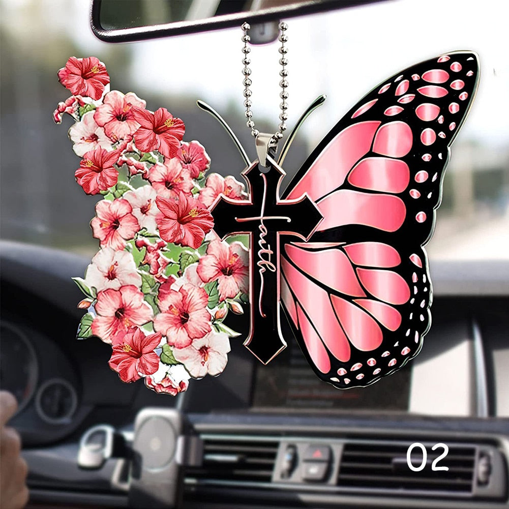 Butterfly Cross Car Mirror Pendant