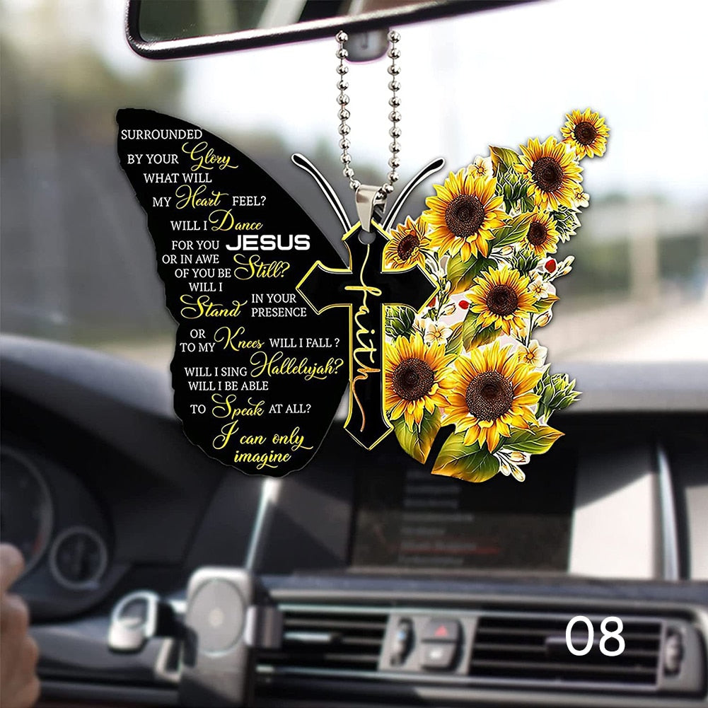 Butterfly Cross Car Mirror Pendant