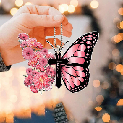 Butterfly Cross Car Mirror Pendant