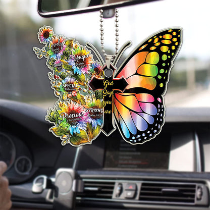 Butterfly Cross Car Mirror Pendant