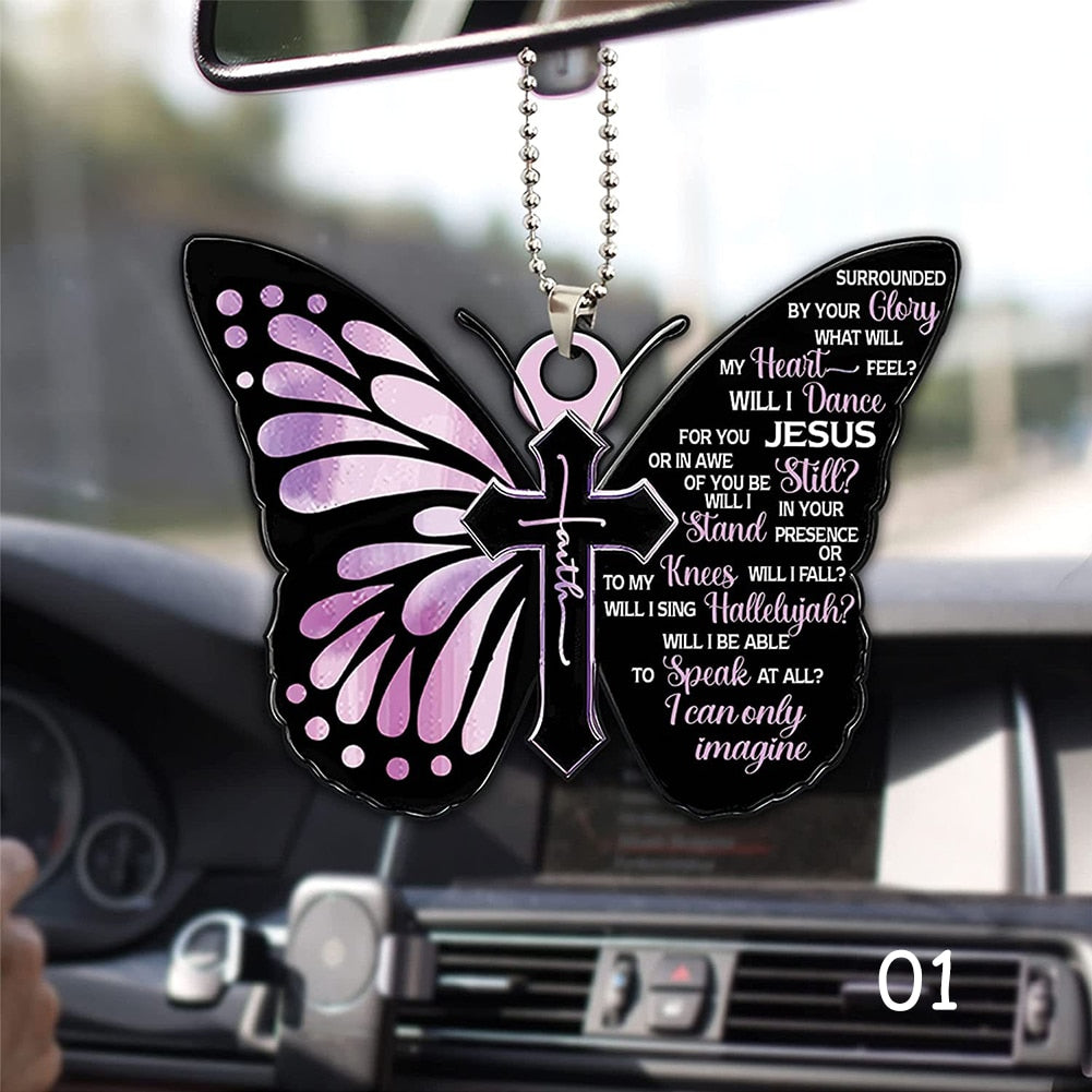 Butterfly Cross Car Mirror Pendant