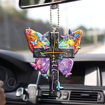 Butterfly Cross Car Mirror Pendant