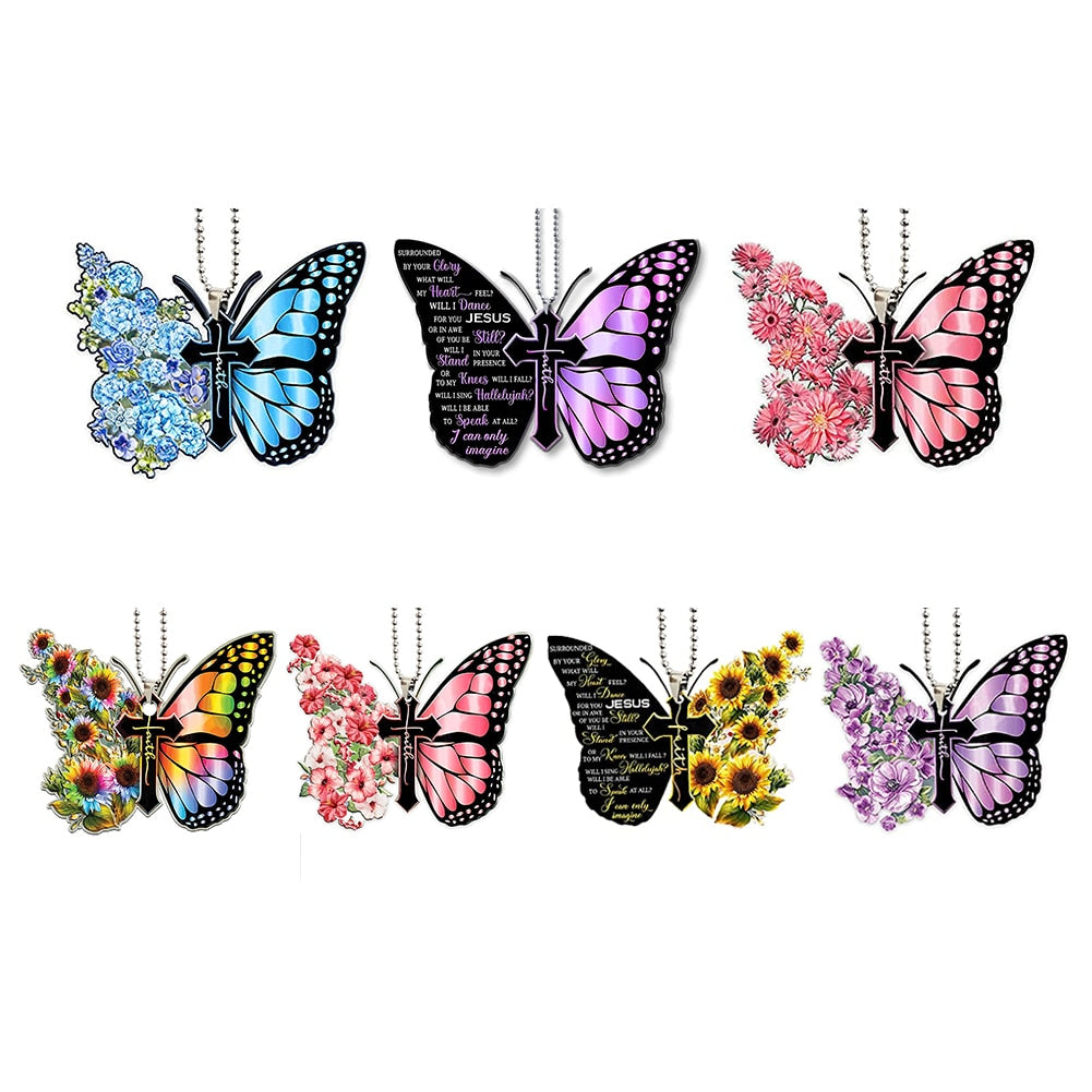 Butterfly Cross Car Mirror Pendant